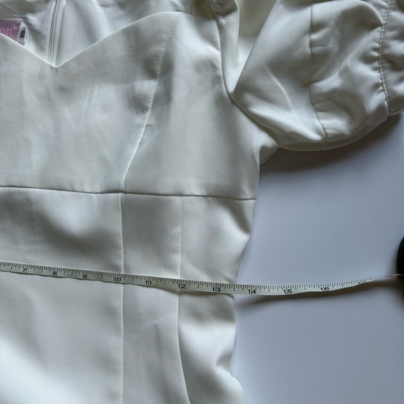 White Puff Sleeve Midi Dress with Square Neckline - Picture 13 of 16